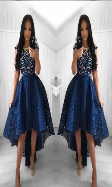 

2021 vintage navy blue lace cocktail dresses neck high low short party prom gowns homecoming dresses arabic vestidos evening dress7694203, Black