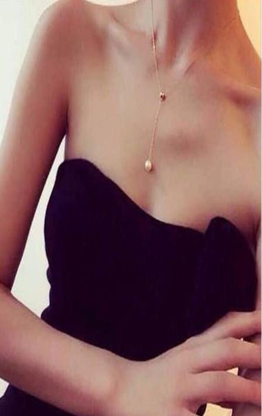 

fashion jewelry beauty collarbone chain pearl pendant necklace long chain tassel necklaces for women student new simple necklace8738830, Silver