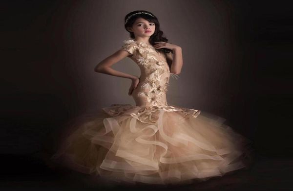 

champagne mermaid flower girl dresses 3d floral applique lovely girls pageant dress little kids birthday party prom gowns1760578, White;blue