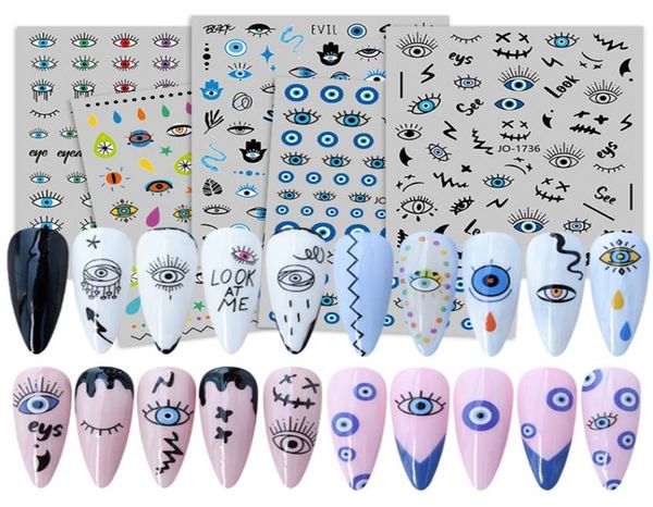 

turkey blue evil eyes series 3d nail stickers abstract nail sliders charming sticker diy manicure foil decals5496106, Black