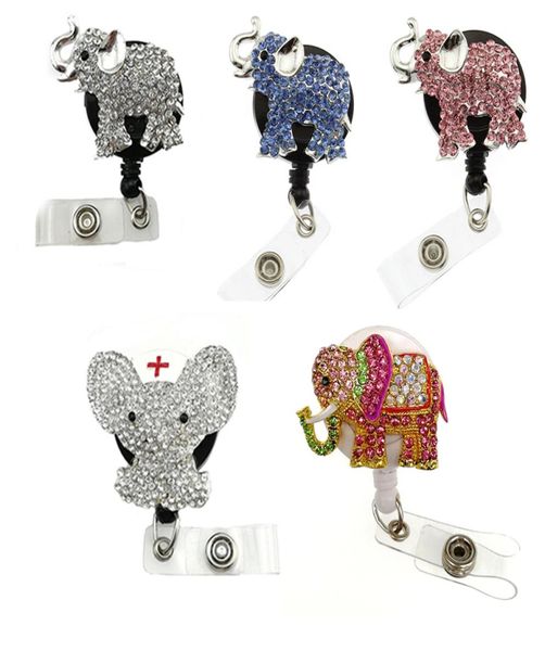 

10pcs mix design rhinestone animal elephant retractable badge pull reels medical for nurse gifts id card badge holder jewelry acce2891221, Gray
