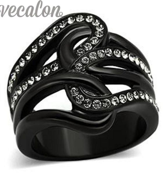 

vecalon brand fashion wedding band ring for women z simulated diamond cz 10kt black gold filled female party finger ring7477089630671, Slivery;golden
