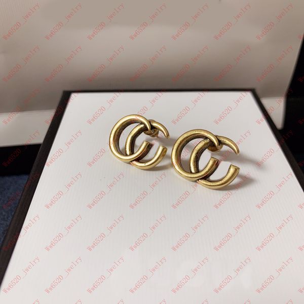 

fashion personality pieces glamour female letter stud earrings classic retro simple brass earrings internationally renowned designer luxury, Golden;silver