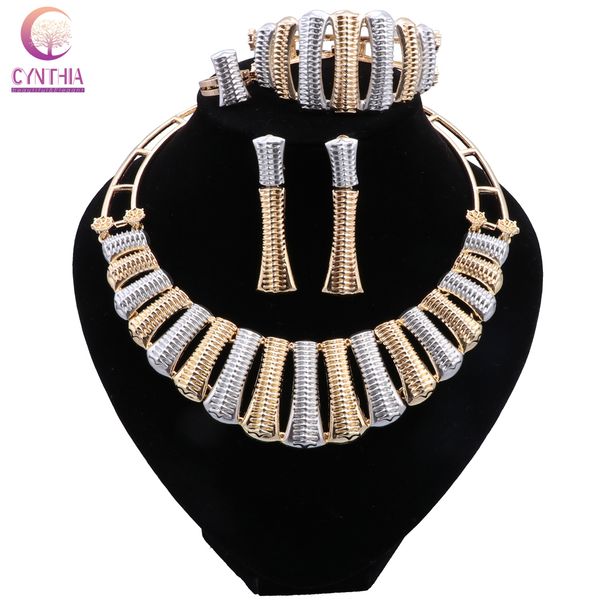 

wedding jewelry sets cynthia india gold color necklace earrings ring bracelet set for women gift african bridal gifts 230717, Slivery;golden