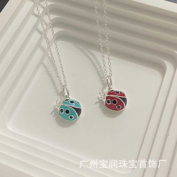 

high version tiffay ladybug s925 sterling silver necklace fashionable and versatile popular insects seven star niche cute collarbone chain, Black