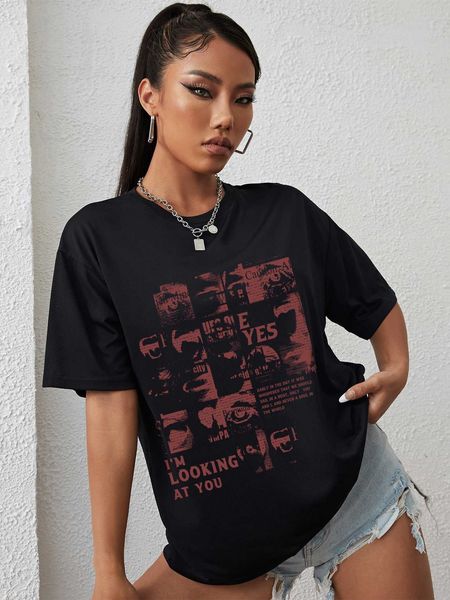 

women's fashion t-shirt slogan graphic shoulder, White