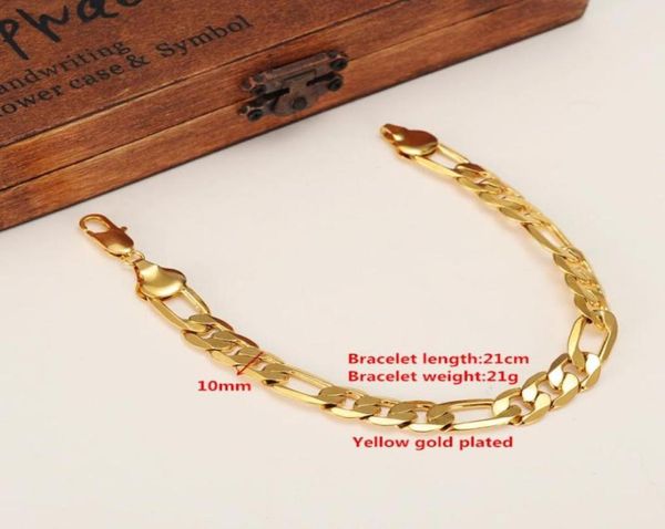 

mens 24 k solid gold gf 10mm italian figaro link chain bracelet 87 inches jewelry74503709182262, Black