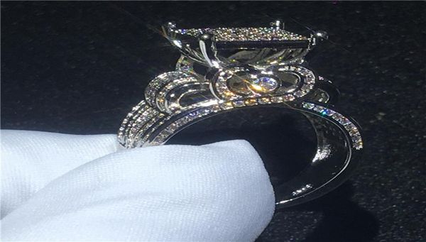 

choucong brand wedding rings stunning luxury jewelry 925 sterling silver full pave white sapphire cz diamond gemstones women engag8031590, Slivery;golden