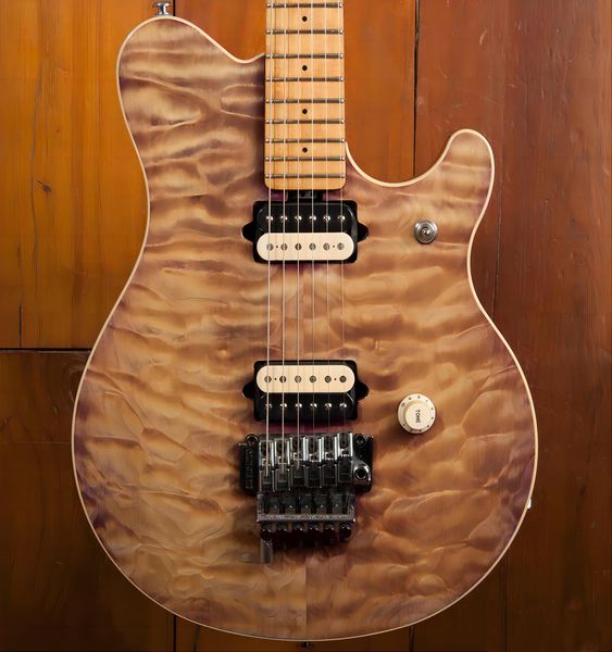 

eddie edward van halen natural brown quilted maple electric guitar floyd rose tremolo tailpiece, whammy bar, locking nut125