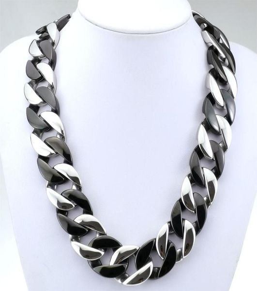 

men woman 316l stainless steel miami curb chain black and silver tone 24mm solid heavy necklace jewelry3679765