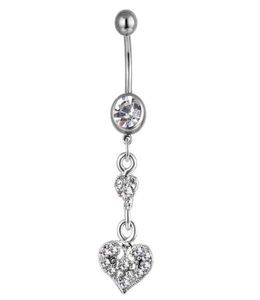 

d0623 heart clear stone belly navel button ring01234561843990, Silver