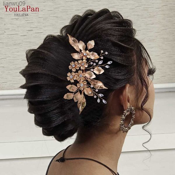 

youlapan golden color leaves bridal comb wedding headdress for bride bridesmaid handmade woman hair clips hair accessories hp297 l230704, White;golden