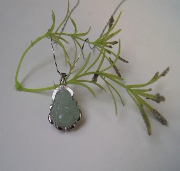 

beautiful alloy inlaid jade pendant handcarved natural light white jade buddha amulet lucky pendant necklace9397069, Silver
