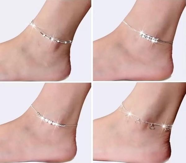 

anklets chain 925 sterling silver simple beads pendant anklet beauty fashion foot tattoo beach ankle bracelet1922595, Red;blue