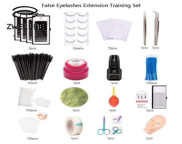 

professional training false eyelashes extension set grafting eye lashes practice eye pads tweezers glue ring brush practice kits8151730