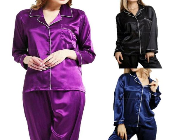 

nightwear loungewear homewear pajamas sets long sleeve autumn sleepwear faux silk pajamas suit women sleepwear satin6237594, Black;red