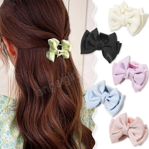 

5cm bowknot hair claws girls sweet clip claw solid color hairpin barrettes for women ponytail holder hair accessories, Slivery;white