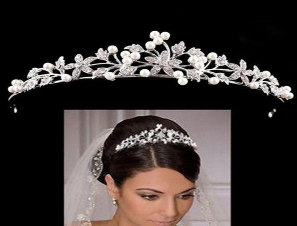 

12pcs glitter rhinestone and pearl tiara headband simulated jewelry hair crown accessories for bride princess birthday party dia 13264524, Silver
