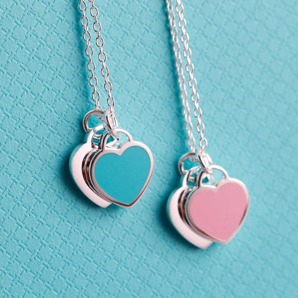 

high version tiffay double love necklace s925 sterling silver collar chain short blue red pink enamel fashion net gift for girlfriend