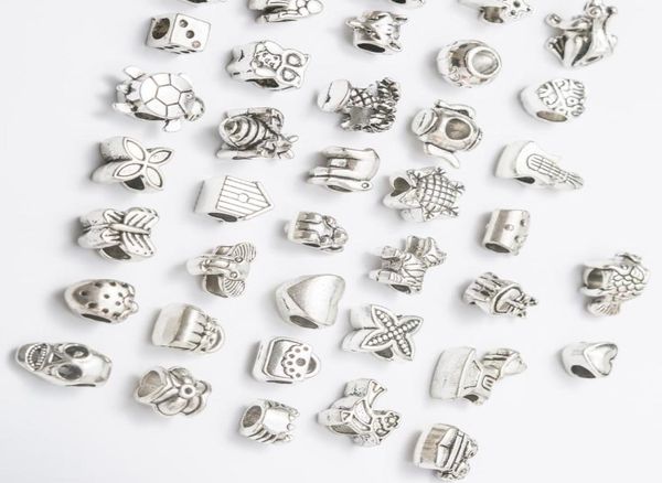 

200pcs/lot 40 style big hole loose beads charm for diy jewelry bracelet for european bracelet&necklace9792936, Silver