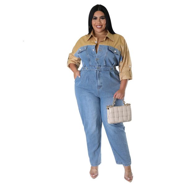 

women's plus size jumpsuits rompers big beautiful women denim jumpsuit long sleeve patchwork female girls streetwear overalls lady&#039, Black