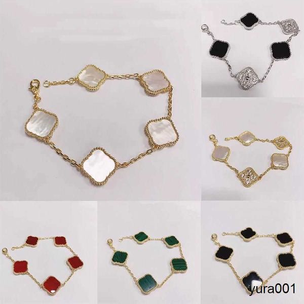 

925 silver designer lucky elegant charm bracelet cleef fashion vintage 5 motifs bracelets clover leaf necklace luxury design wedding jewelry, Golden;silver