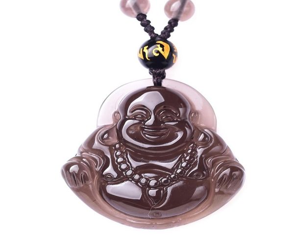 

natural ice obsidian big belly buddha pendant black maitreya buddha necklace female4941398, Silver