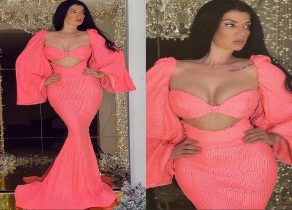 

yousef aljasmi sequined pink long sleeve mermaid evening formal dresses 2020 evening gowns evening wear robe de soiree abendkleide8279851, Black;red