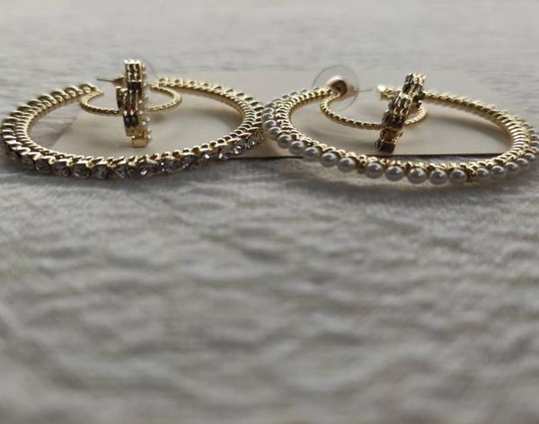 

fashion matel hoop charm with pearl and rhinestone c symbol retro earring paper card9686523, Golden