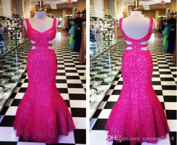 

fuchsia lace prom dresses mermaid long backless evening dresses with straps custom made real picture special occasion gown1376875, Black