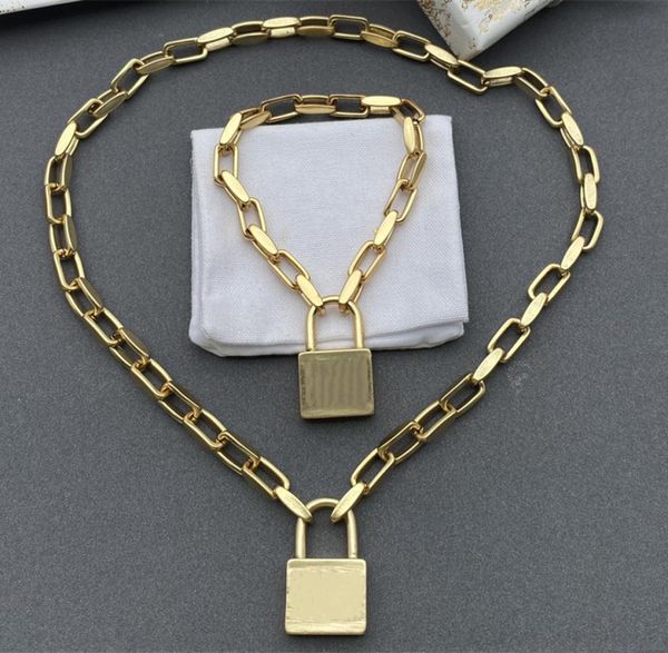 

retro lock chain necklace for woman jewelry set classic brass fashion necklace and bracelet8135061, Silver