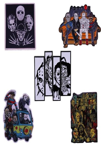 

pins brooches evil guys lapel pin 80s horror movie collage brooch killer badge leatherface chucky1154034, Gray