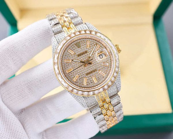 

brilliant bust down watches datejust full diamond watch mnl1 mechanical movement watches for men 41mm montre de luxe homme with box, Slivery;brown