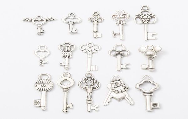 

150pcs mix vintage tibetan silver fashion metal alloy key charms antique bulk key pendants for bracelet necklace earring diy jewel3292852, Bronze;silver