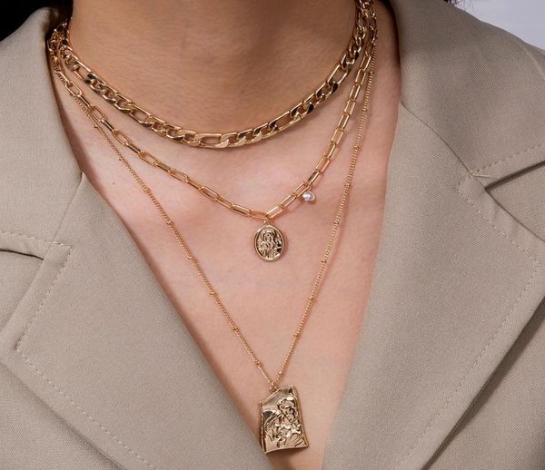 

pendant necklace for women gold metal multilayered chain choker necklaces jewelry collar bohemia coin letter cny22253503737, Silver