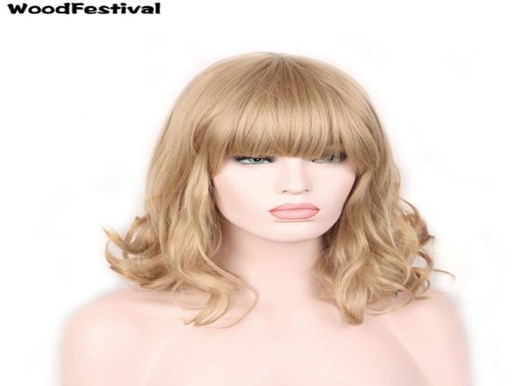 

woodfestival female synthetic hair wig with bangs wavy cosplay bob short wigs for women blonde natural black dark brown ladies9722803