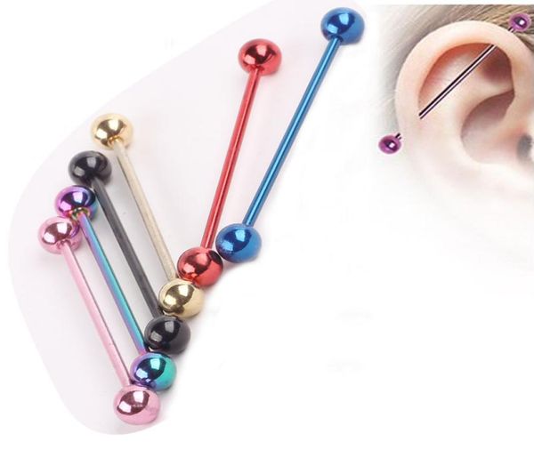 

50pcs/lot wholesale mix color stainless steel ear piercing industrial barbell fake ear gauges piercing tragus lage earring2359406, Silver