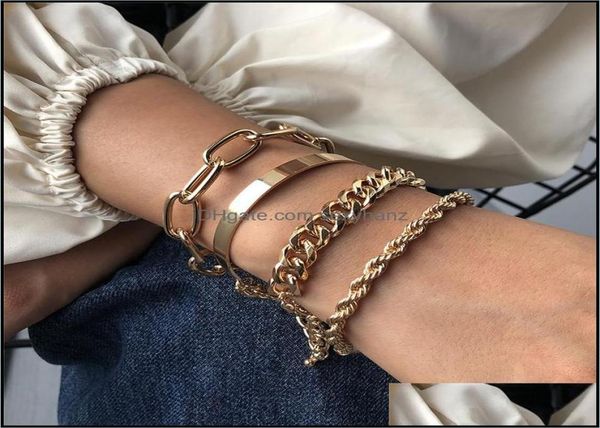 

charm bracelets jewelry stainless steel cuban chain 14 k gold plated hip hop bangle fashion mtilayer bra dhy8t1411390, Golden;silver