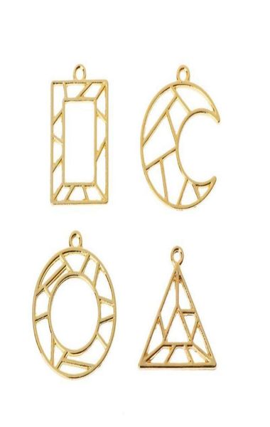 

4pc geometric shape open bezel charm pressed flower blank frame hollow pendant for diy jewelry making9763463, Bronze;silver