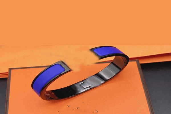 

classic brand design black enamel bangle bracelet titanium steel high version cnc couple bracelets bangles for men and women jewel1917862