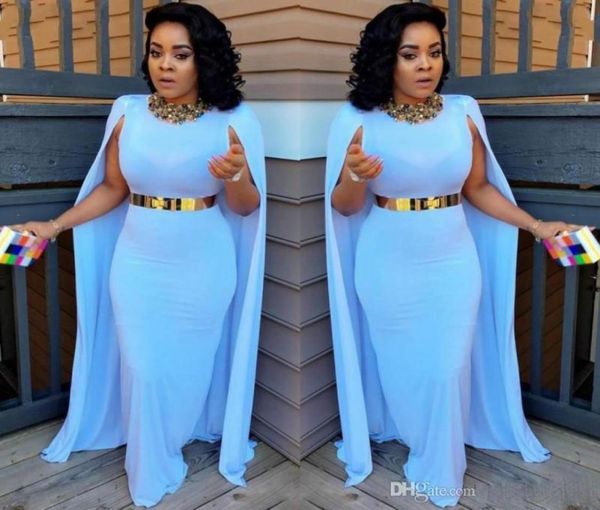 

light blue plus size cape style evening dresses 2017 sheath floor length evening gowns aso ebi south african women formal party dr9799590, Black;red