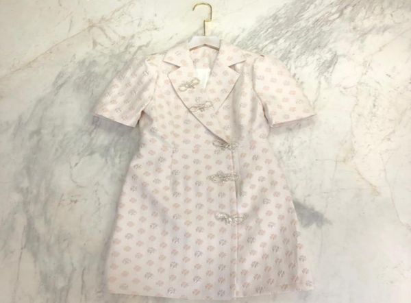 

2021 lavender floral print women dress milan runway lapel neck short sleeves empire summer dress 0529047495602, Black