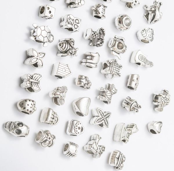 

mix 40 style antique silver plated alloy big hole charms spacer beads fit bracelet diy jewelry necklaces pendants charms beads9770683, Black