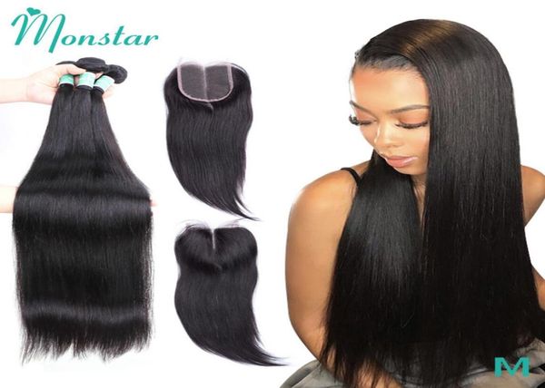 

monstar 30 32 34 36 38 40 inch brazilian hair weave bundles with closure straight hair bundles with closure human hair extension2255082, Black;brown