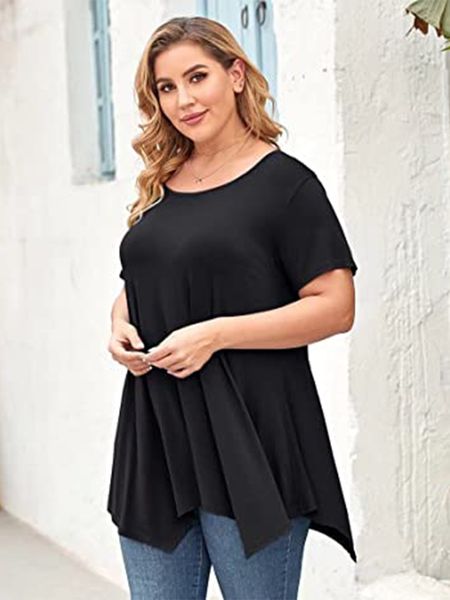 

women's plus size t-shirt casual blouse tee shirt plus size ladies tunic peplum blouse fashion women summer short sleeve solid street, Black