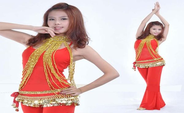 

goldsilver dancing belly dance costume long bead necklace jewery gold silver necklace for dancer women 2 colors9524211, Black;red