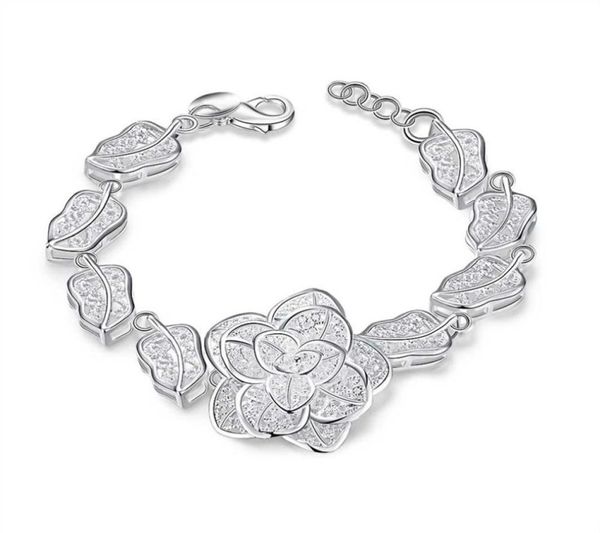 

fashion 925 sterling silver rose flower charm bracelet women 8 inch long 10pcs2402789, Black