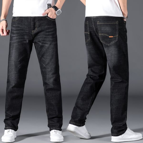 

men's jeans plus size 42 44 48 50 classic loose straight black blue stretch business casual trousers male brand pants 230717