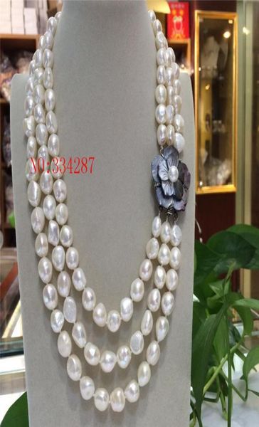 

big 3rows 910 mm baroque white freshwater pearl necklace chains8536416, Silver