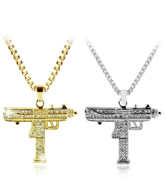 

gold necklace uzi gun pendant necklace men alloy full crystal bling submachine chain hip hop cyclist accessories male jewelry5901524, Silver